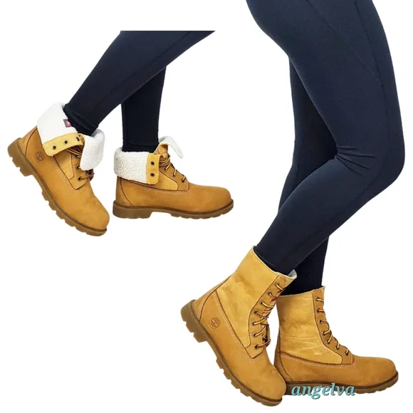 New Timberland linden woods waterproof fold down boots women 6 wheat nubuck faux - Picture 3 of 16